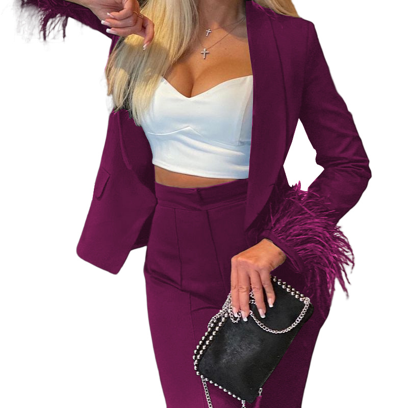 Abbigliamento da donna, moda, pendolarismo, maniche lunghe, pantaloni in piuma, tuta in due pezzi_voghion.com