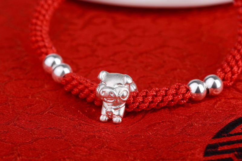 Pulsera del zodiaco de plata S999, del conejo, hecha a mano con cuerda roja, año de la serpiente, regalo de Año Nuevo_voghion.com