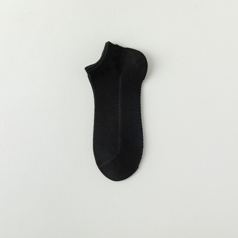 Thin Mesh Breathable Socks Pure Color Deodorant Sweat Absorbent Black Women's Low Top Ankle Socks_voghion.com