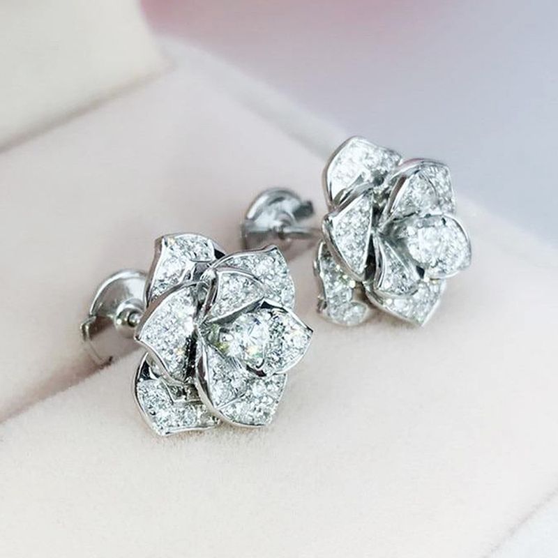Cao Shi's New Delicate Camellia Series High Grade Light Luxury Flower Zircon Earrings Female_voghion.com