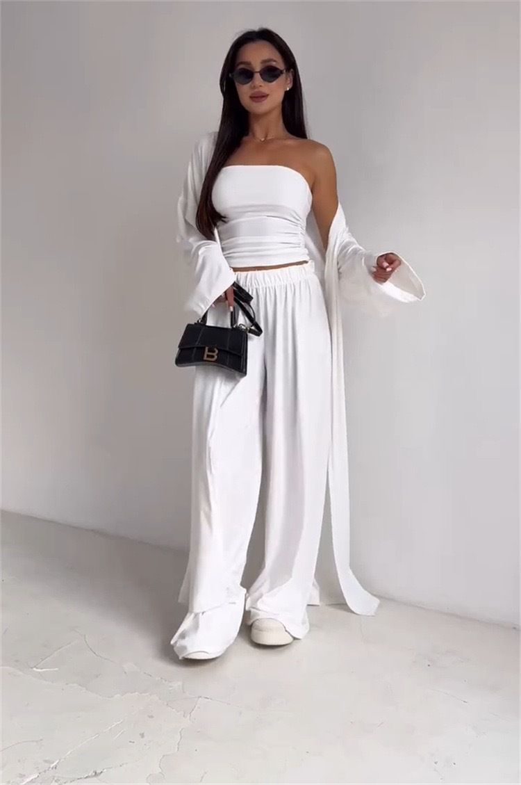 2025 Women's New Solid Color Sleeve Outerwear Tube Top Long Dress Set_voghion.com
