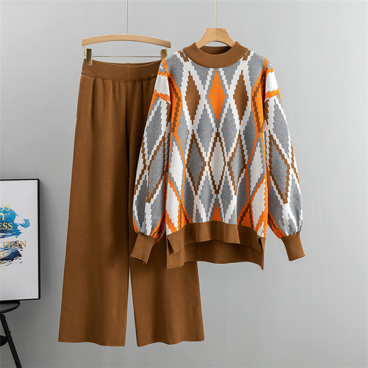Set de două piese pentru femei, la modă de toamnă și iarnă, cu pantaloni largi, de mărime mare, cu picior larg_voghion.com