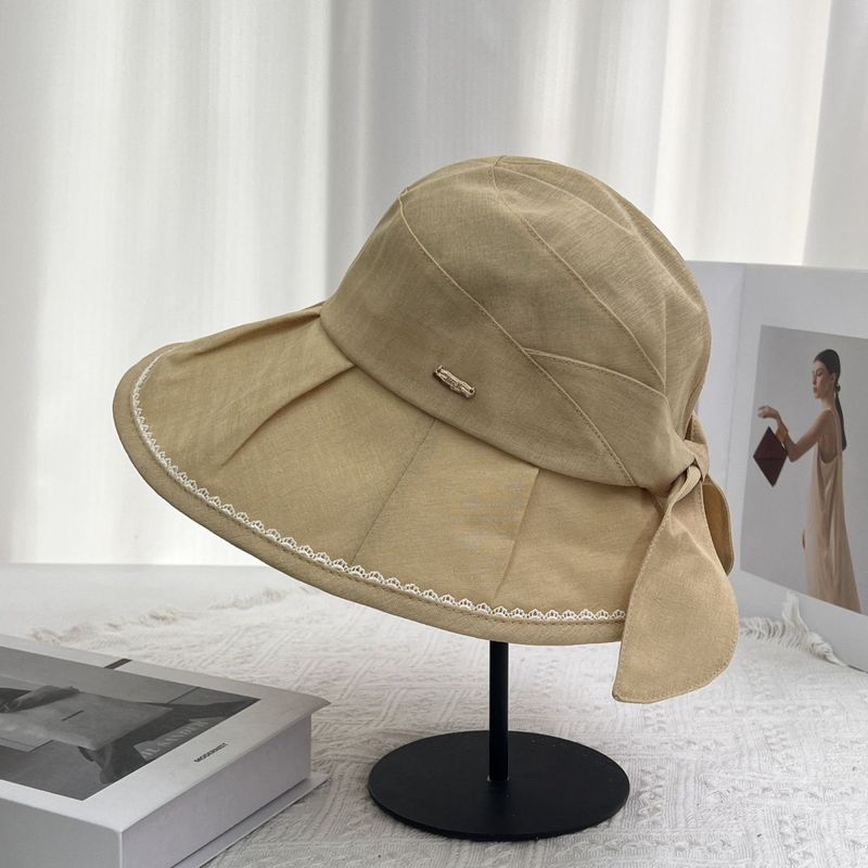 Wide Brim Bow Bucket Hat Women's Summer Sun Protection Sun Hat Beach Sun Hat_voghion.com