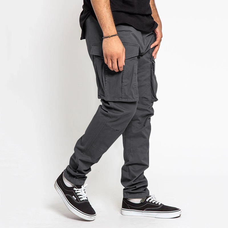 Men's cargo pants drawstring multi-pocket straight pants_voghion.com