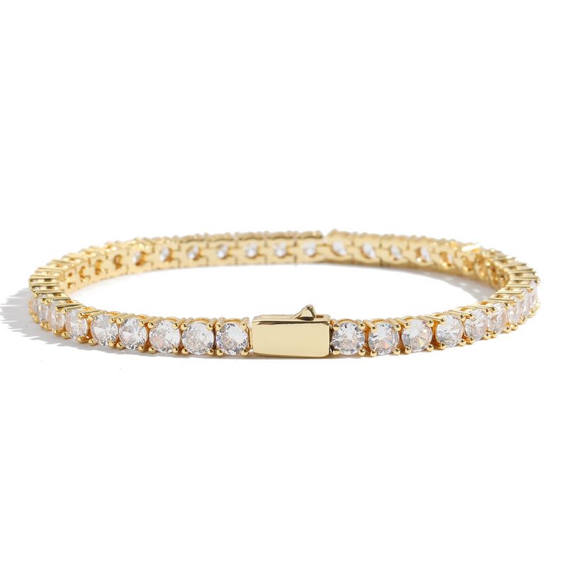 Herren- und Damenschmuck, glatte Federschnalle, Tennishand-Stil, 3 mm, 4 mm, 5 mm, Kupfer, eingelegter Zirkon, einreihiges Armband, Hip-Hop-Armband_voghion.com
