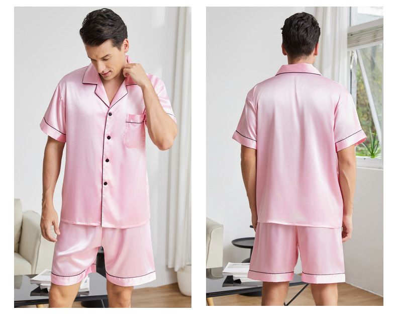 Sous-vêtements d'été pour hommes, costume de maison à revers, pyjama fin pour hommes, vêtements de maison amples de grande taille_voghion.com