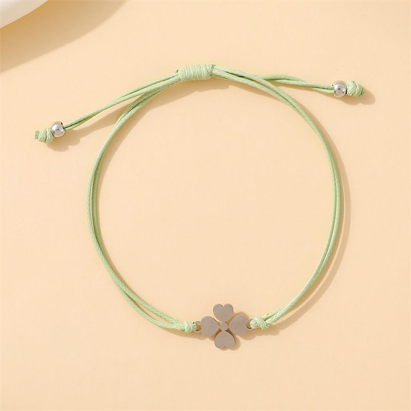 Cavigliera creativa in acciaio inossidabile con quadrifoglio, semplice e personalizzata, intrecciata a mano, gioiello da donna_voghion.com