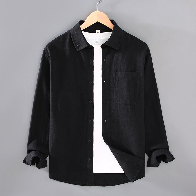 Camicia a maniche lunghe in tinta unita Ramie da uomo, nuova collezione autunnale, retrò, semplice, in cotone e lino, alla moda, casual_voghion.com