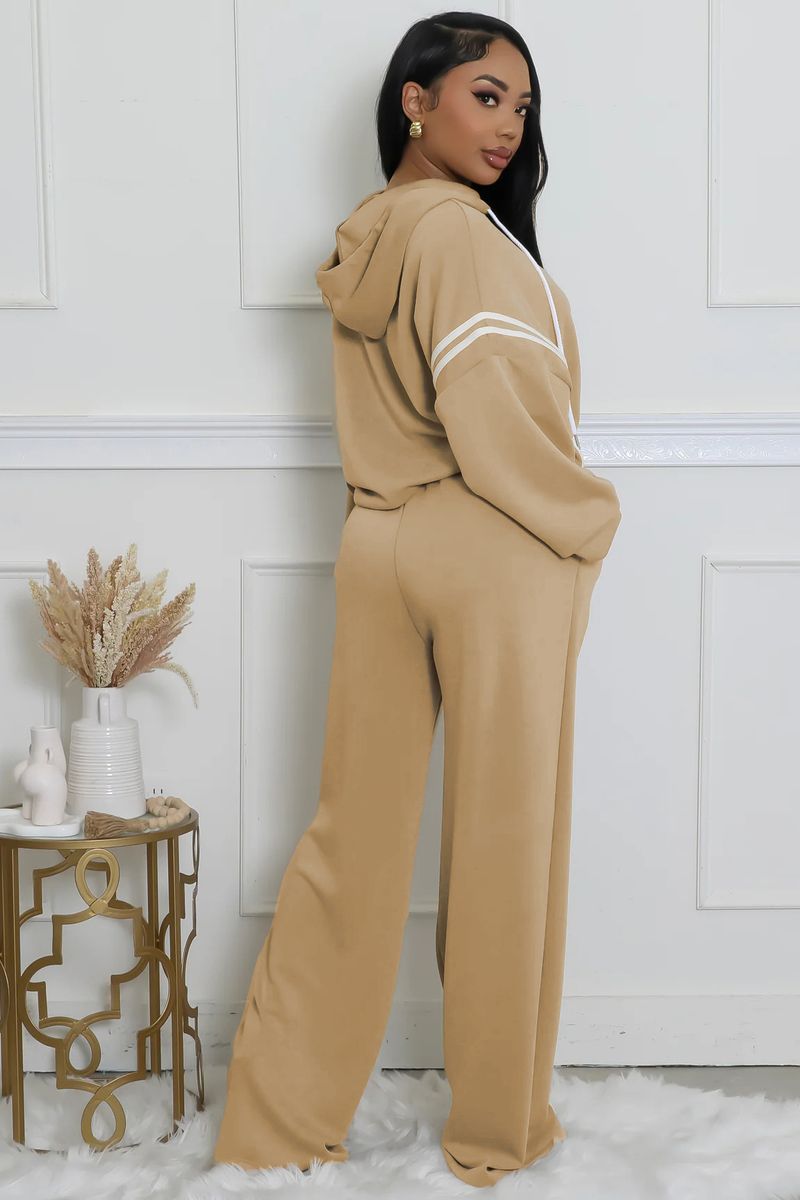 Damenbekleidung Zweiteiliges Set mit Kapuzenpullover mit Bandnähten_voghion.com