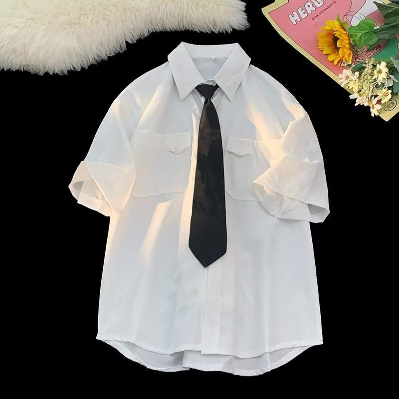 Letní ležérní košile pánská moderní všestranná hezká studentská bunda s pětičtvrtečním rukávem_voghion.com