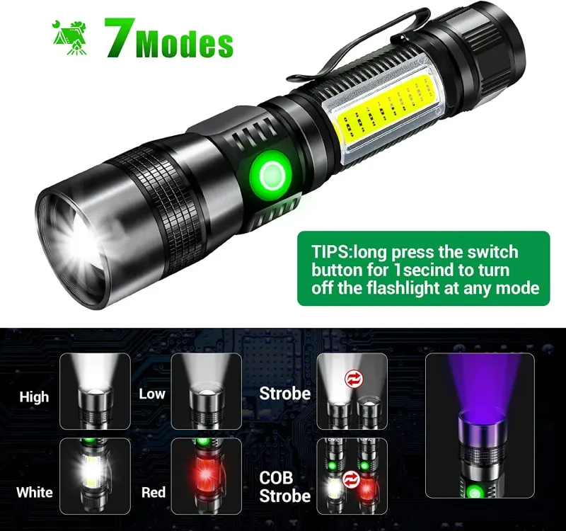 UV Light & Strong Light Flashlight USB Rechargeable Camping Lantern Pets Urine Stains Black Light Led Ultraviolet Torch Lamp_voghion.com