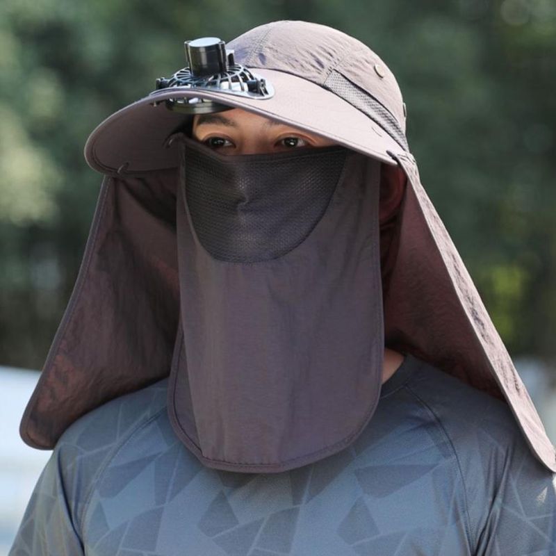 Cappello da pescatore alla moda da uomo, con cappuccio e ventola di raffreddamento, protezione completa, parasole, campeggio, anti-UV, traspirante, a tesa larga, per esterni_voghion.com