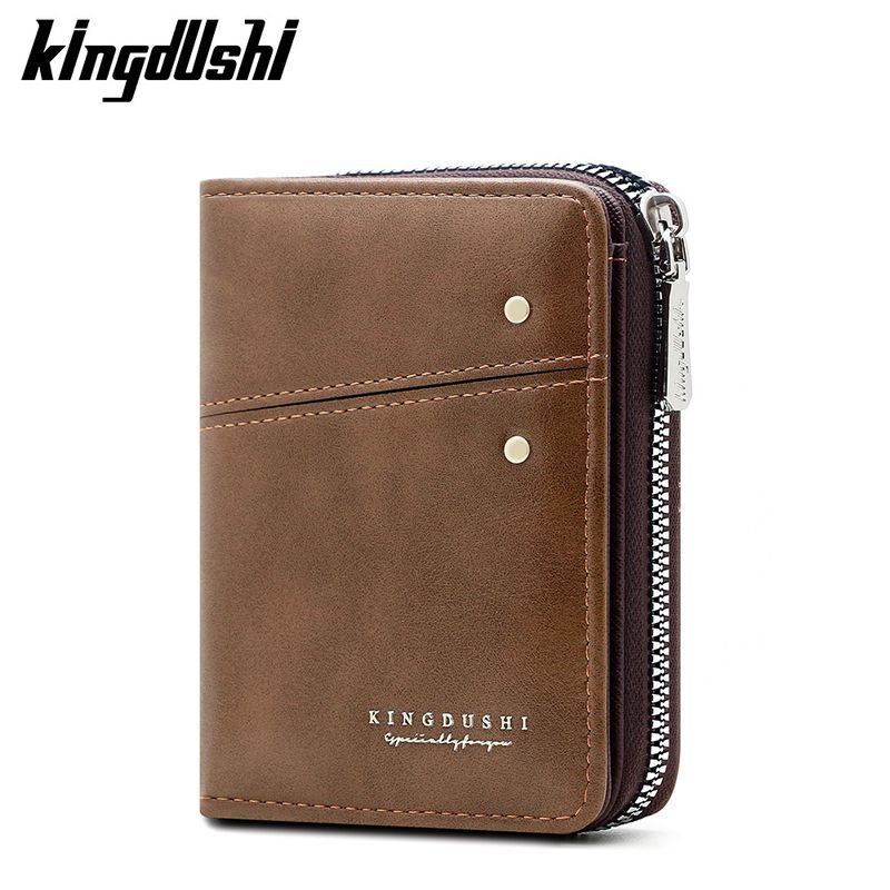 New Men's Vertical Simple Business Style Patchwork Multi-Card Slot Multi-Functional Leather Wallet Coin Zipper Bag_voghion.com