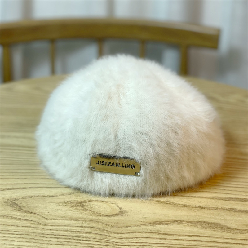 Hat Women's Winter Plush New Versatile Rabbit Hair Retro Beret Hat Women's Trendy Painter Hat_voghion.com