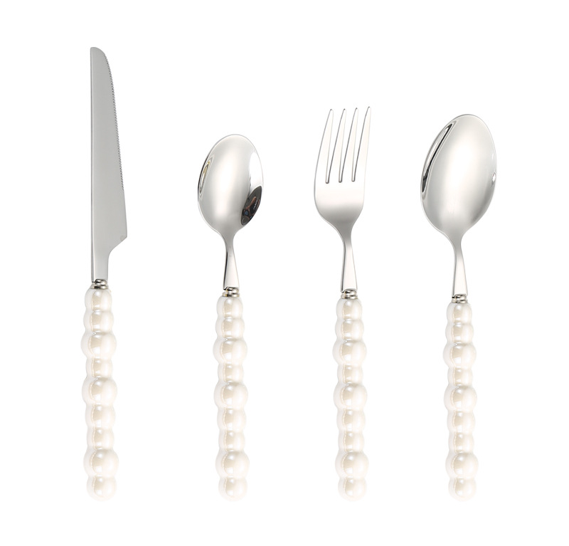 304 μαργαριταρένιο μαχαίρι από ανοξείδωτο χάλυβα, πιρούνι, κουτάλι, κεραμική λαβή, σετ επιτραπέζιων σκευών δυτικού τύπου, δημιουργική υψηλής αισθητικής αξίας, ελαφρύ κουτάλι γλυκού πολυτελείας_voghion.com