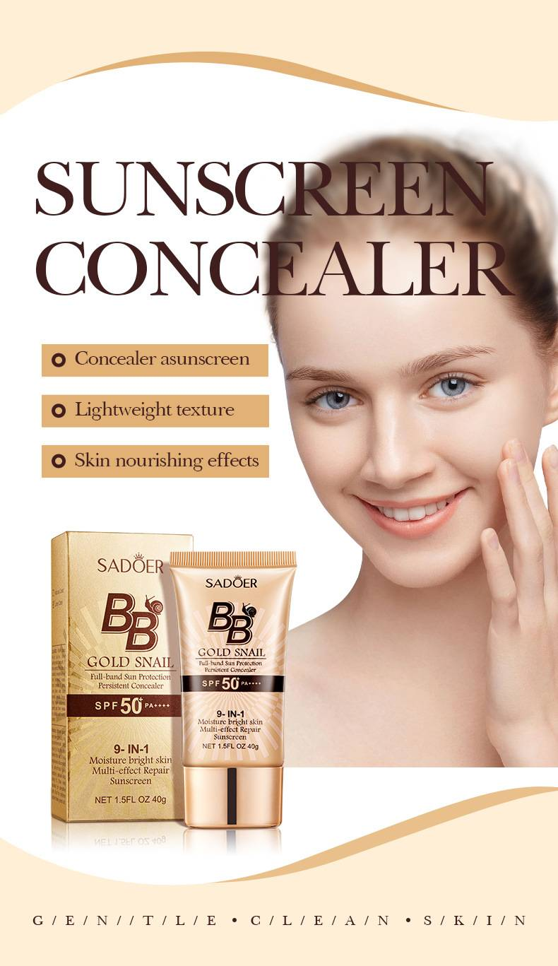 9-in-1 Gold Snail Sonnenschutzcreme-Concealer, LSF 50+, BB-Creme, feuchtigkeitsspendende, strahlende Haut, Sonnenschutz mit vollem Spektrum_voghion.com