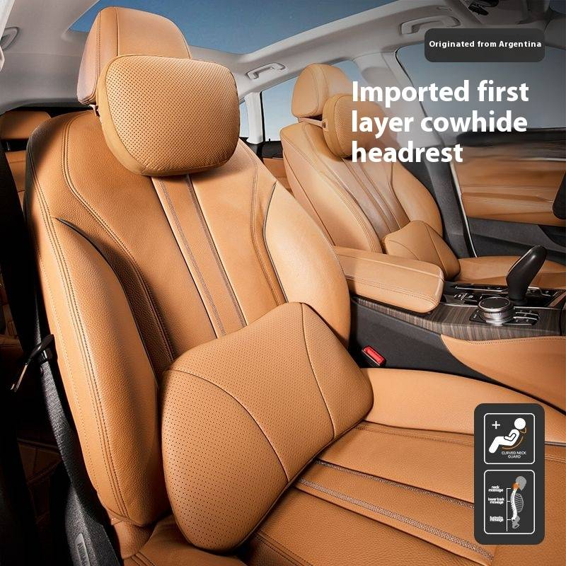 Autohoofdsteun, lendensteun, runderhuidmateriaal, comfortabel en ademend, afneembaar en wasbaar_voghion.com
