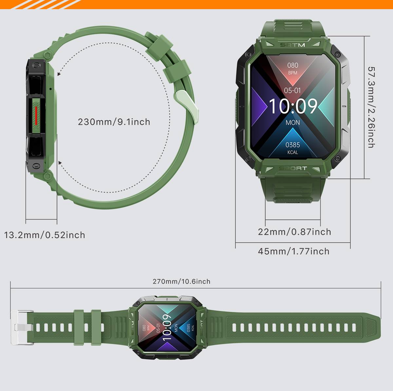 F307 Outdoor Triple Proof Smart Watch Bluetooth Chiamata Cardiofrequenzimetro Braccialetto Sportivo 2.1 Pollici Glicemia Non Invasiva_voghion.com