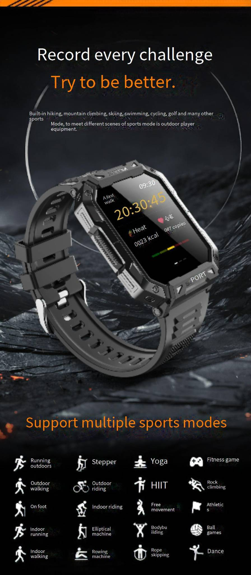 F307 Outdoor Triple Proof Smart Watch Bluetooth Chiamata Cardiofrequenzimetro Braccialetto Sportivo 2.1 Pollici Glicemia Non Invasiva_voghion.com