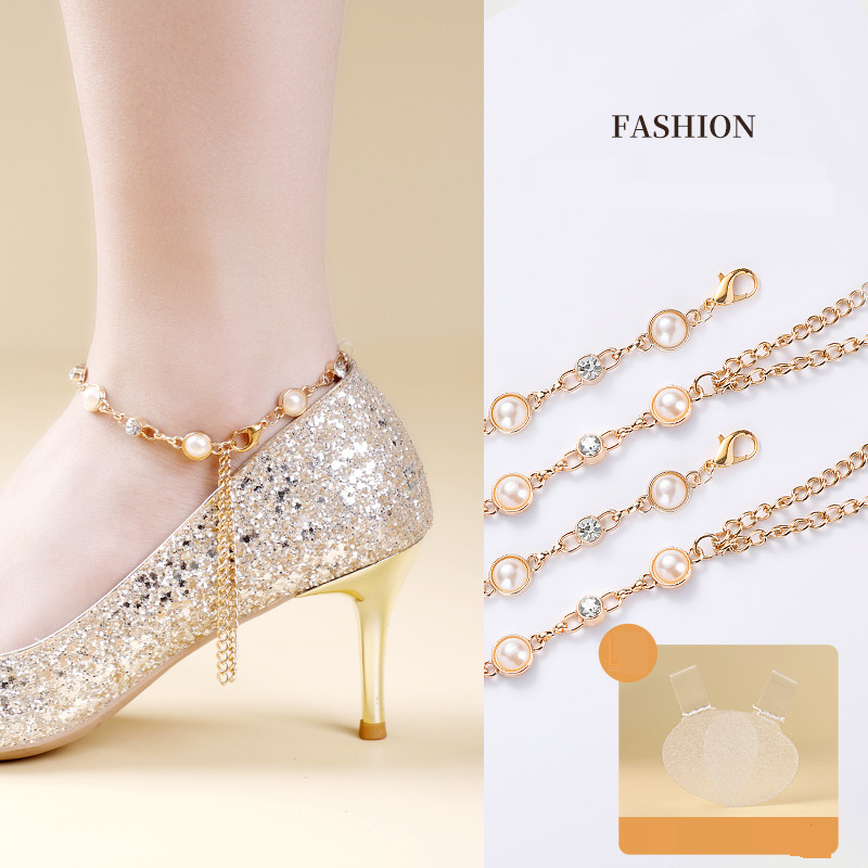 Accessori per scarpe sui nuovi sandali con tacchi alti con lacci di perle e diamanti senza tacco che cadono dal tallone, cinturini regolabili, installazione gratuita_voghion.com