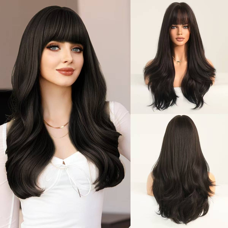 Ladies Long Curly Hair Blond Chemical Fiber Wig_voghion.com