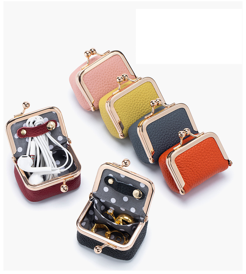 Echte leren kleine diamanten ring sieraden tas mini ring ketting oorbel sieraden doos nieuwe eenvoudige mond gouden tas munt portemonnee_voghion.com