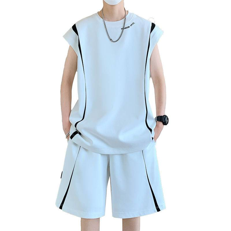 2025 Zomer Nieuwe Mouwloze T-shirtset voor Heren Veelzijdige Trendy Ice Feel Leisure Sports Tweedelige Set_voghion.com