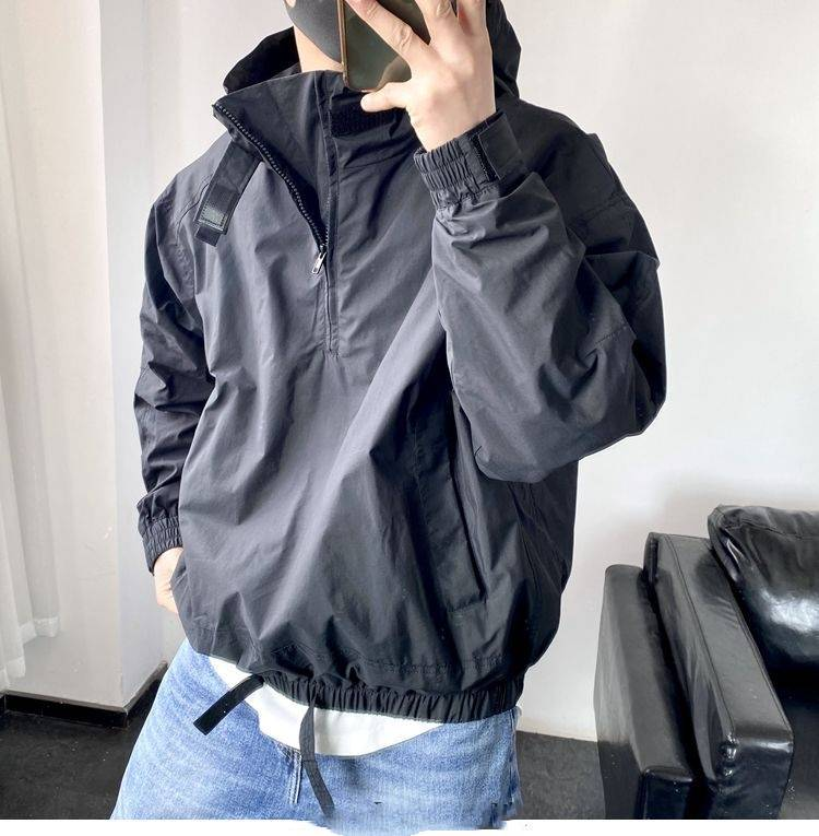 Hooded Down Jacket For Men, Semi-zipper Jacket For Autumn And Winter, Trendy Brand Casual And Cool Sun-protective Top For Men_voghion.com