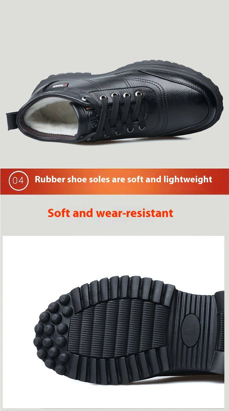 Zapatos de papá de mediana edad y ancianos, además de zapatos de cuero de algodón cálidos de terciopelo, zapatos casuales de cuero de negocios de caña alta, zapatos de algodón para hombres_voghion.com