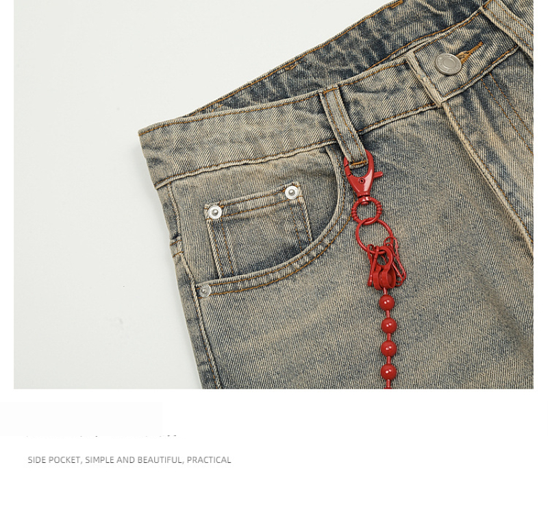 Vintage-geïnspireerde, schone, rode, gekreukte, gewassen, moddergele bootcut-jeans voor heren - afslankende lange broek (S-2XL)_voghion.com