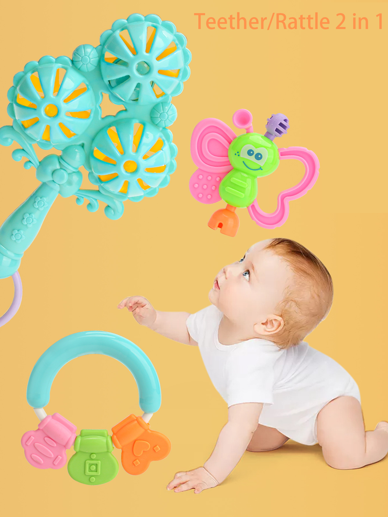 Juego de 6 y 7 sonajeros para bebés de 0 a 12 meses, juguetes sensoriales para bebés (sin BPA, multicolor)_voghion.com