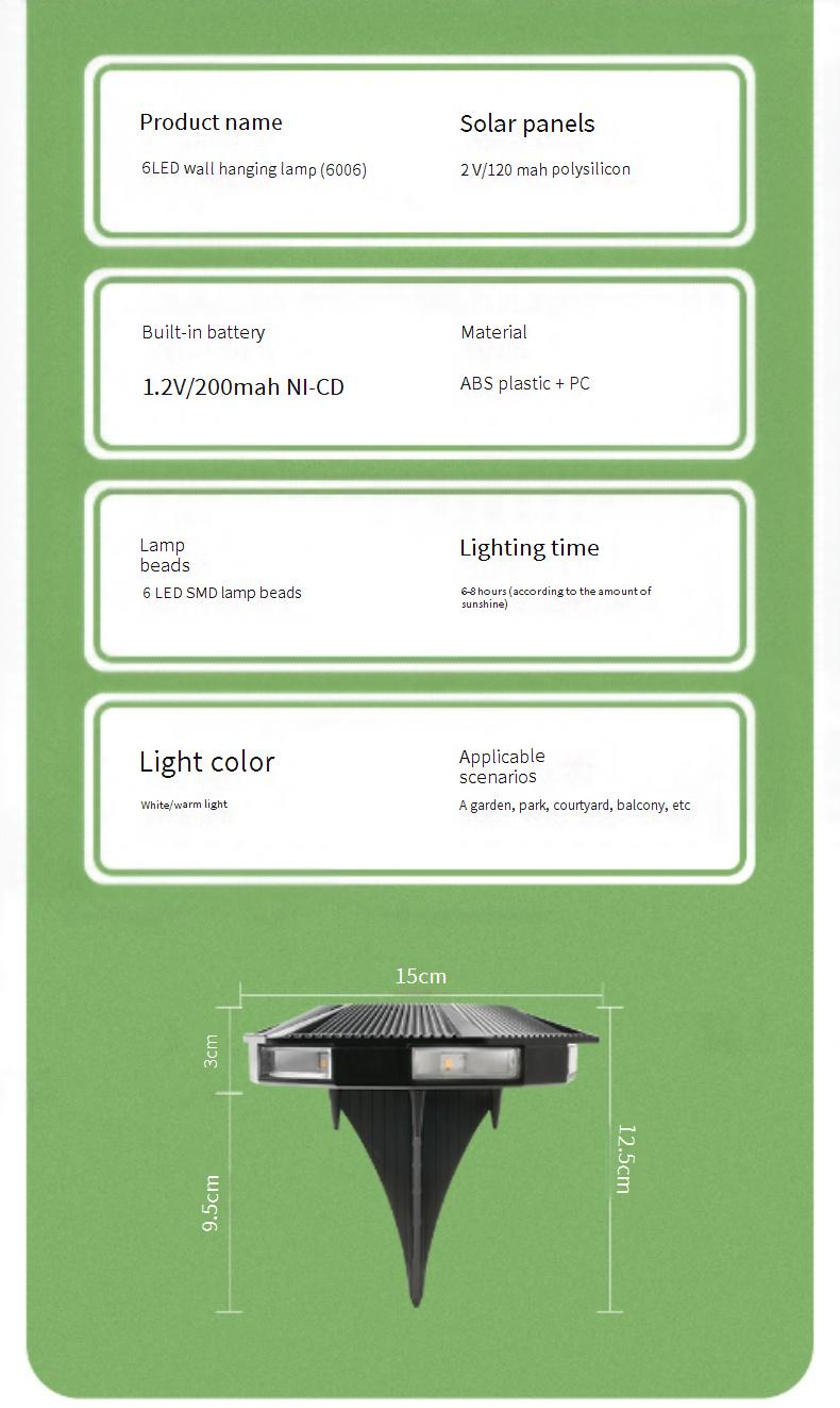 Luzes de jardim externas movidas a energia solar, iluminação LED à prova d'água para pátios, quintais, caminhos, luzes decorativas de solo com 6 LEDs_voghion.com