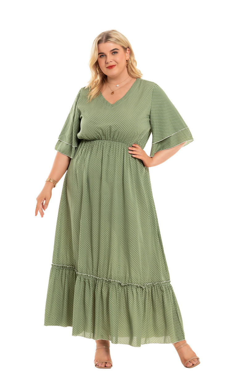 2023 Summer New V-neck Fat MM Bohemian Large Women's Plus size Klänningar_voghion.com