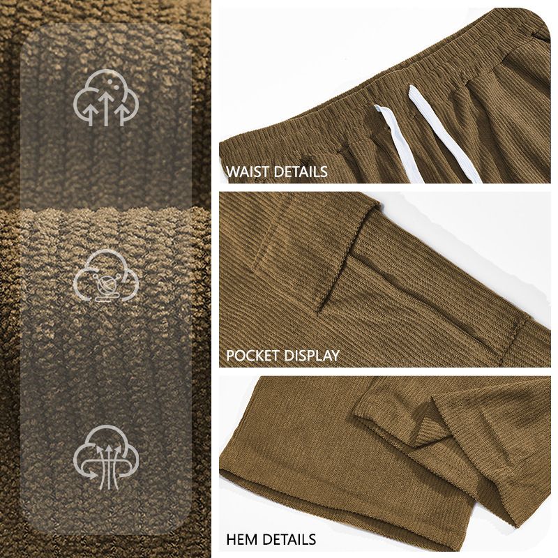Herrenbekleidung Herren Cord-Arbeitshose – Vintage-Freizeithose mit weitem Bein und praktischen Taschen_voghion.com