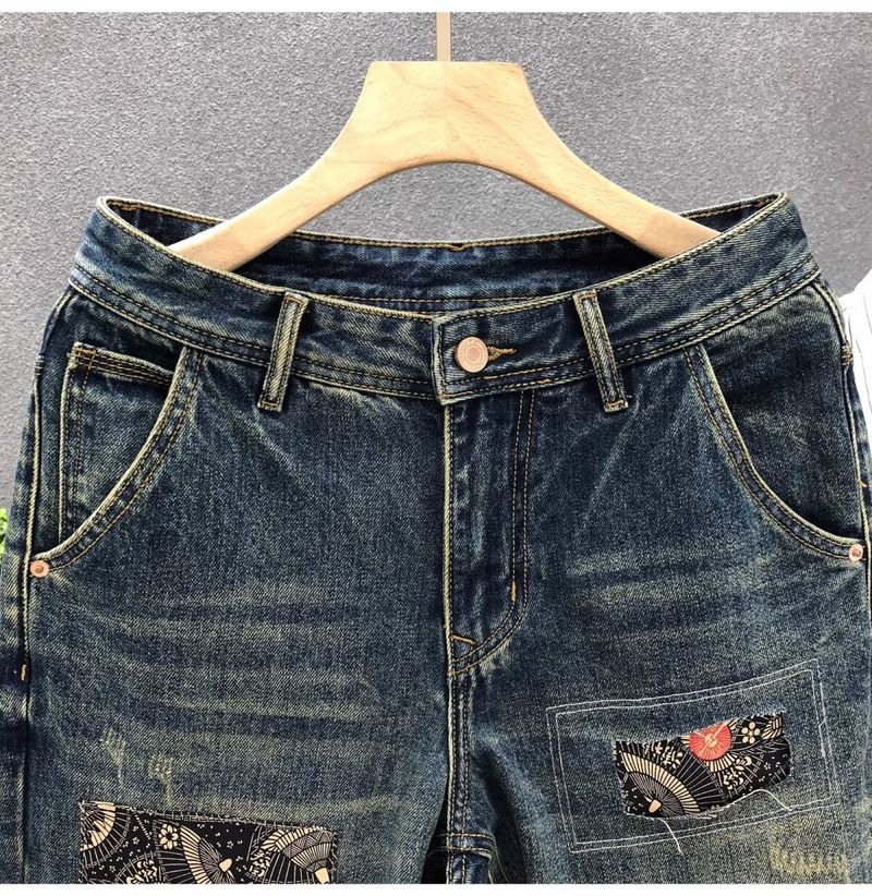 Vīriešu apģērbi High street modes zīmols retro hole džinsi brīvi harēms vīriešu pavasaris un rudens jauns personības trends patch bikses vīriešiem_voghion.com