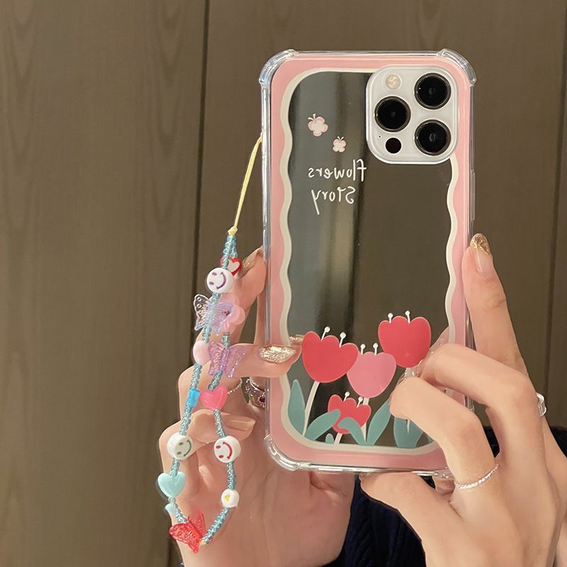 Tins Early Spring Tulip Makeup Mirror Mirror Phone Case Suitable for 15/14/13/12/11/X Series_voghion.com