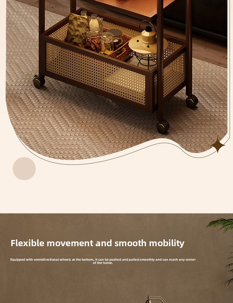 Canapé style vintage, table basse mobile haut de gamme, table d'appoint pour salon, petit chariot à pousser en bois massif_voghion.com