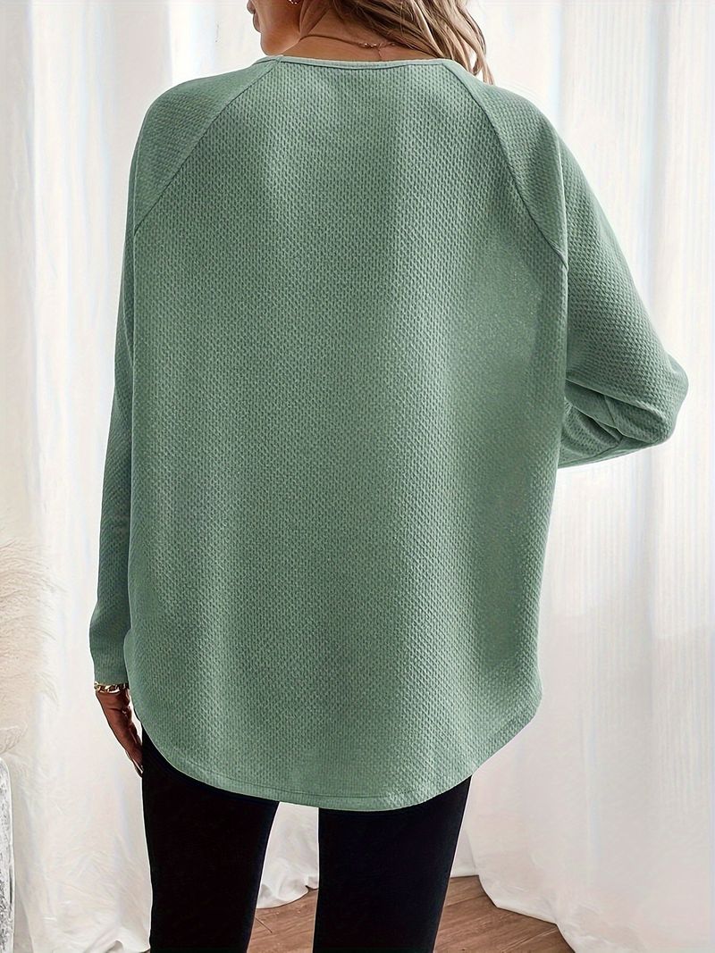 Maglietta a maniche lunghe da donna in maglia a nido d'ape con spalle scoperte – Top casual morbido ed elasticizzato per l'autunno, elegante pullover con scollo a U in nero, verde, beige_voghion.com