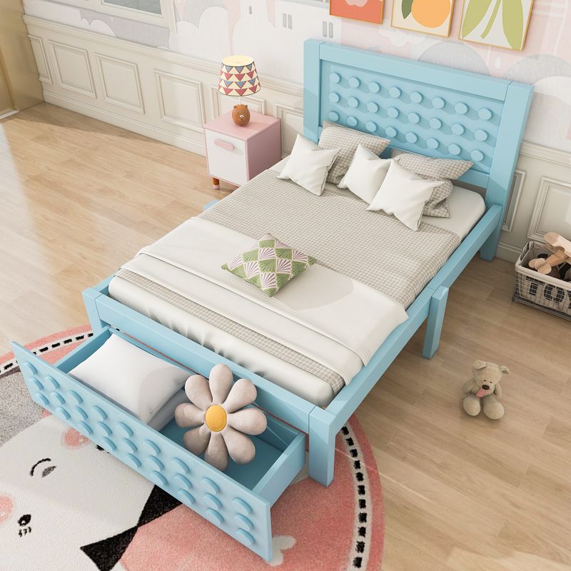 Holzbett 90x200cm Mit Blockdesign, Massivholz, Schubladen, Stauraum_voghion.com