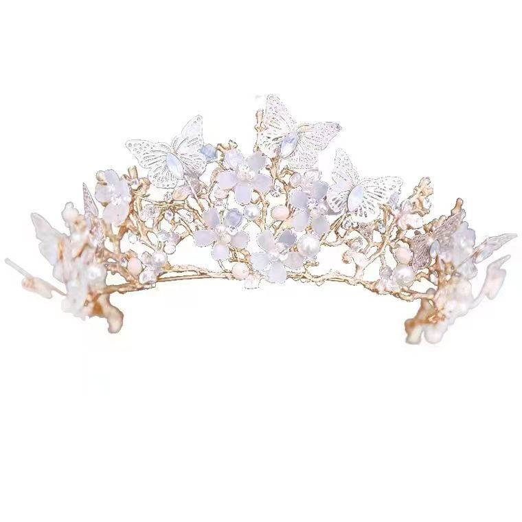 Copricapo da sposa in stile coreano con strass scintillanti, corone di farfalle, collane, orecchini, set di tre pezzi, matrimonio_voghion.com