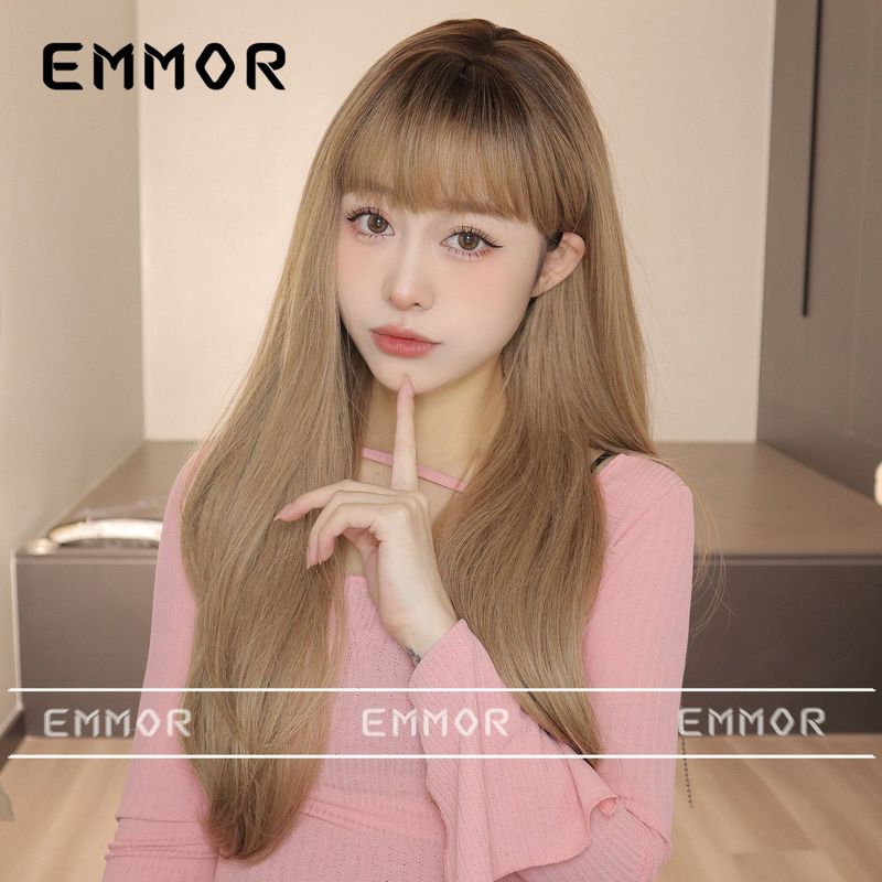 Perruque air frange cheveux longs petites boucles filles blanches naturelles se sentent perruque en fibre chimique couvre-tête_voghion.com