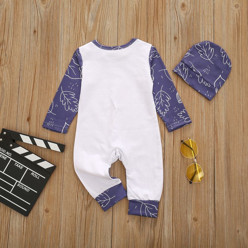 New letter printed long sleeved jumpsuit and hat two-piece set for boys on Thanksgiving_voghion.com