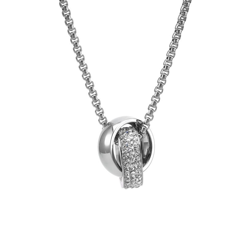 Collana con doppio cerchio in acciaio inossidabile, da uomo, con ciondolo a doppio anello, stile hip hop, alla moda, con lunga catena per maglione._voghion.com