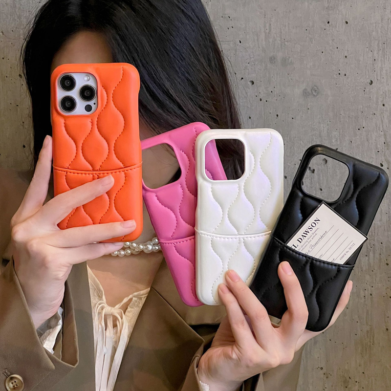 Mobile phone case leather down jacket suitable for iphone15Promax Apple 14 card holder mobile phone case 13 card version 12_voghion.com