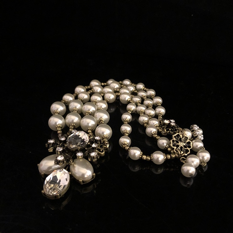 Nieuwe mode parel zirkoon bloem ketting oorbellen set hot selling dames sieraden parel trui ketting_voghion.com
