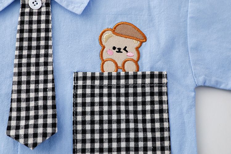 3 Set due pezzi a maniche corte a quadri con cartoni animati per bambini Estate 4 Abbigliamento per ragazzi 1 Tendenza alla moda per bambini da 1 a 2 anni_voghion.com