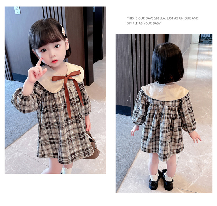 Filles Sprig ad 2023 nouveau bébé à la mode automne enfant poupée cou à carreaux robe de prix_voghion.com