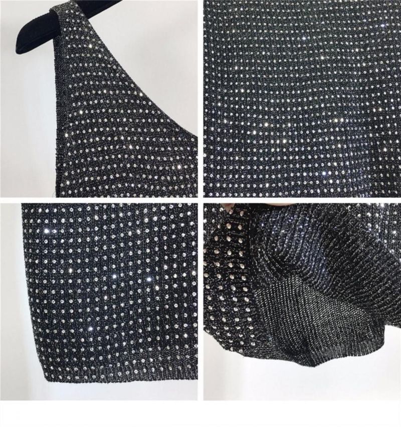 Women’s Clothing Loose Bright Silk Hot Diamond Summer Korean Ice Silk Heavy Knitted Sequined Vest New Style Bottom Outer Wear Sleeveless Top_voghion.com