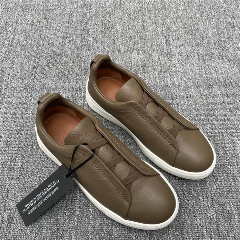 Z Brand No-Tie Herren-Sneakers aus echtem Leder, Low-Top, weiß, Lazy, Gummiband, Slip-On, Autofahrerschuhe_voghion.com