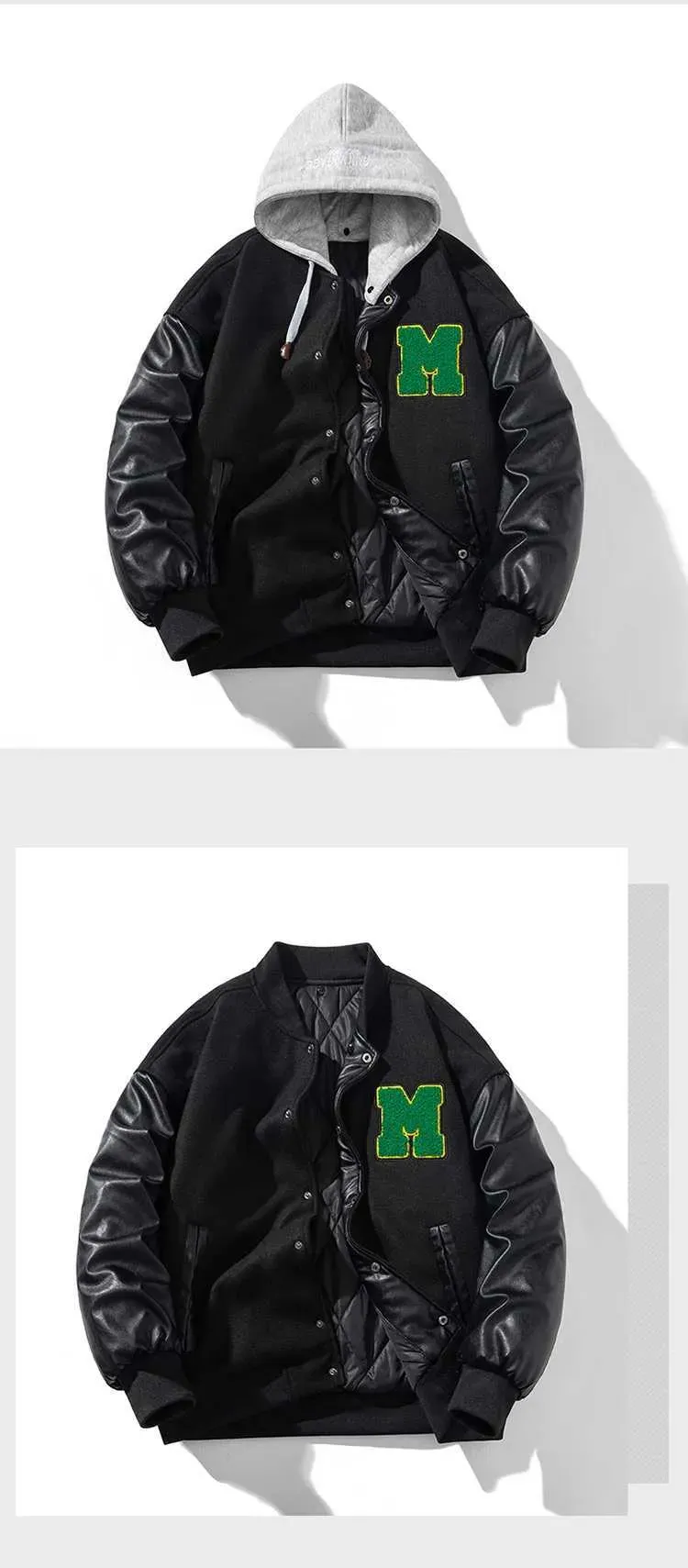 Vestes en cuir, vestes rouges : veste de baseball tendance, vestes d'hiver en fourrure pour hommes - Parka chaude boutonnée style universitaire_voghion.com